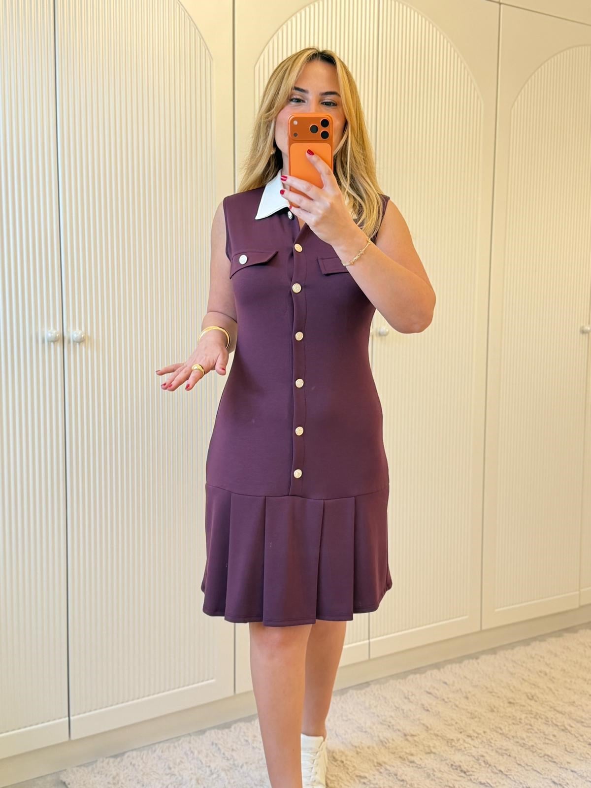 9217 Bordo Polo Yaka Elbise