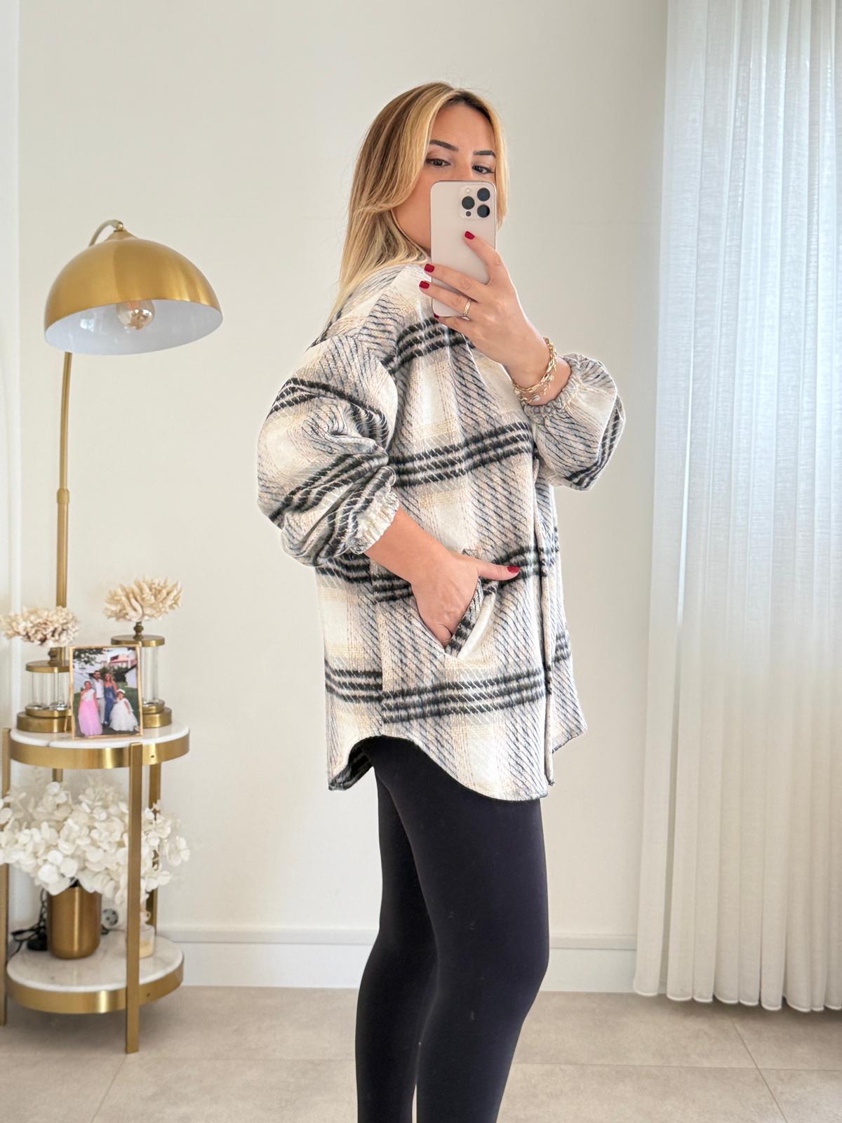 8683 Siyah Krem Oduncu Ceket
