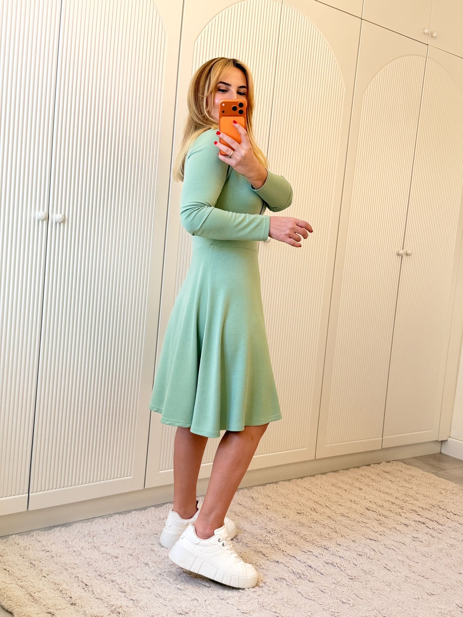 9179 Mint Bisiklet Yaka Fermuarlı Midi Elbise