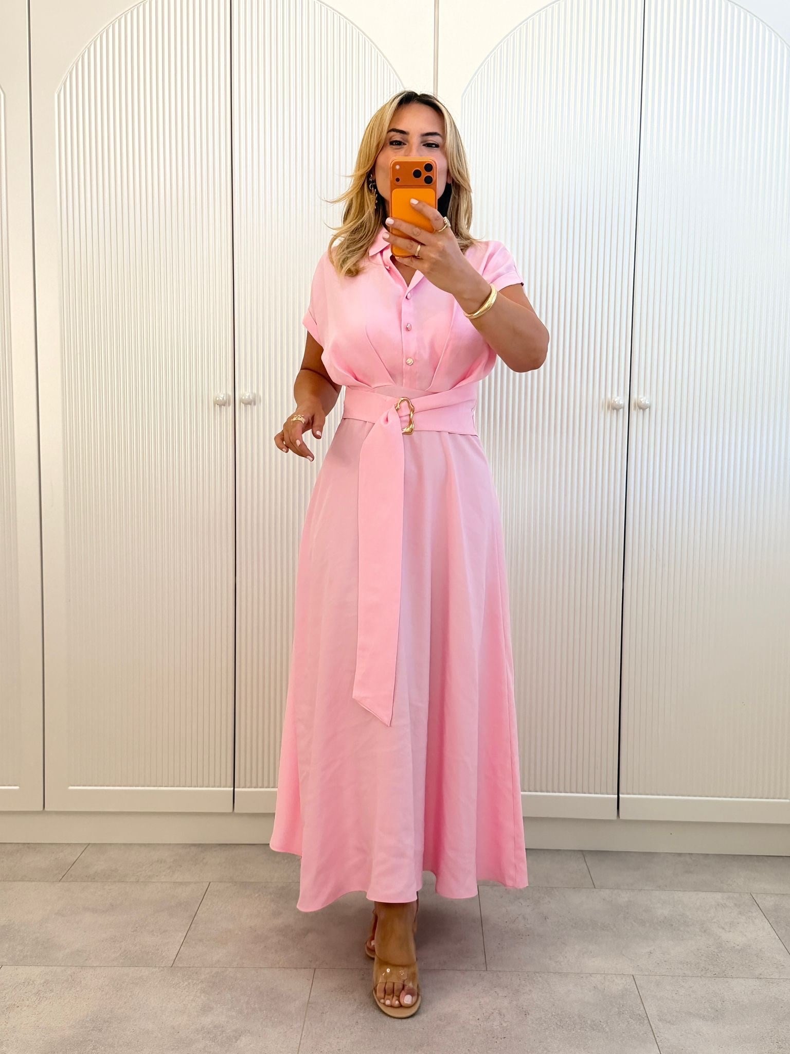 9512 Pembe Modal Önden Tokalı Elbise