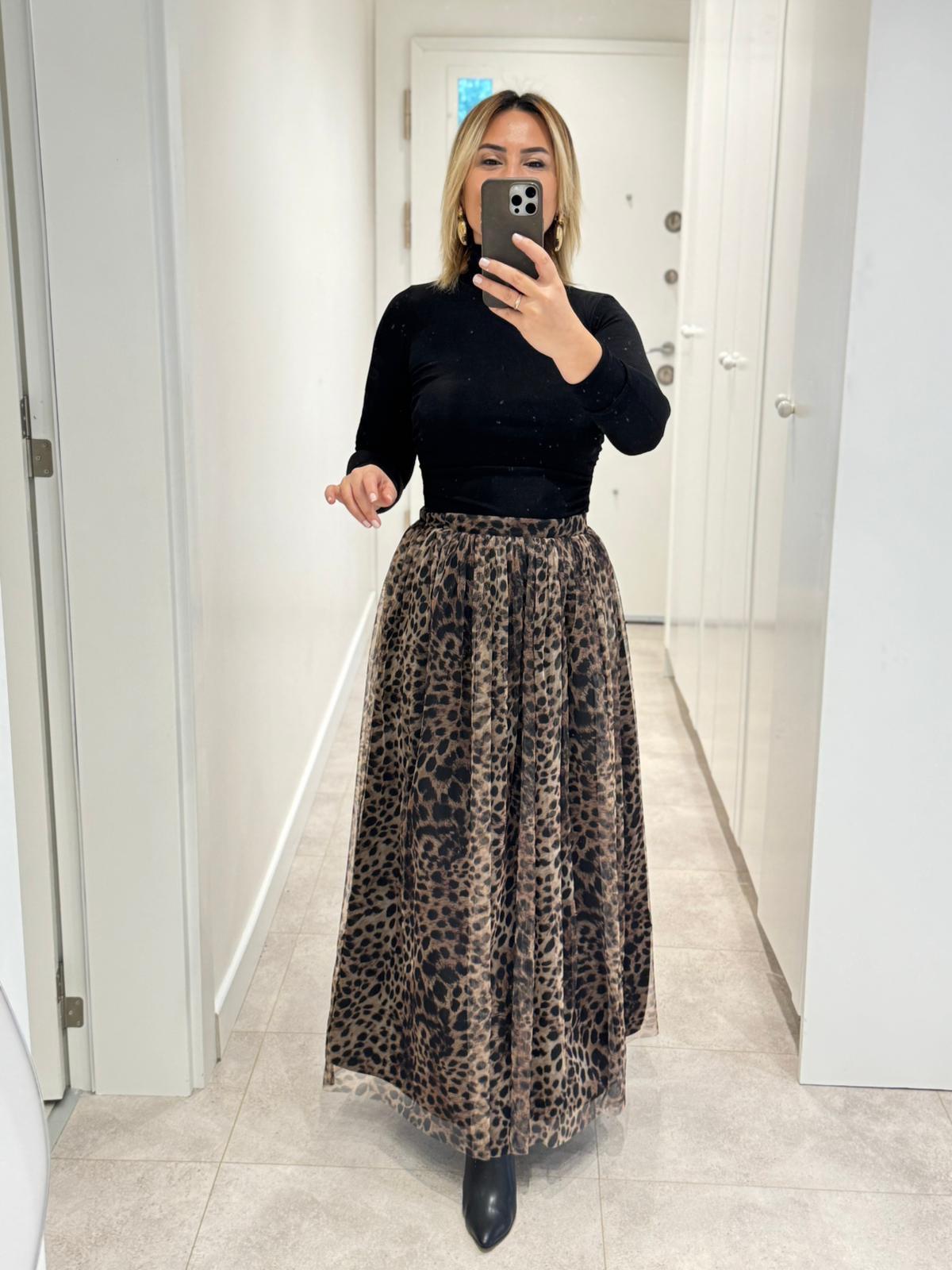 7214 Leopar Desen Tül Etek