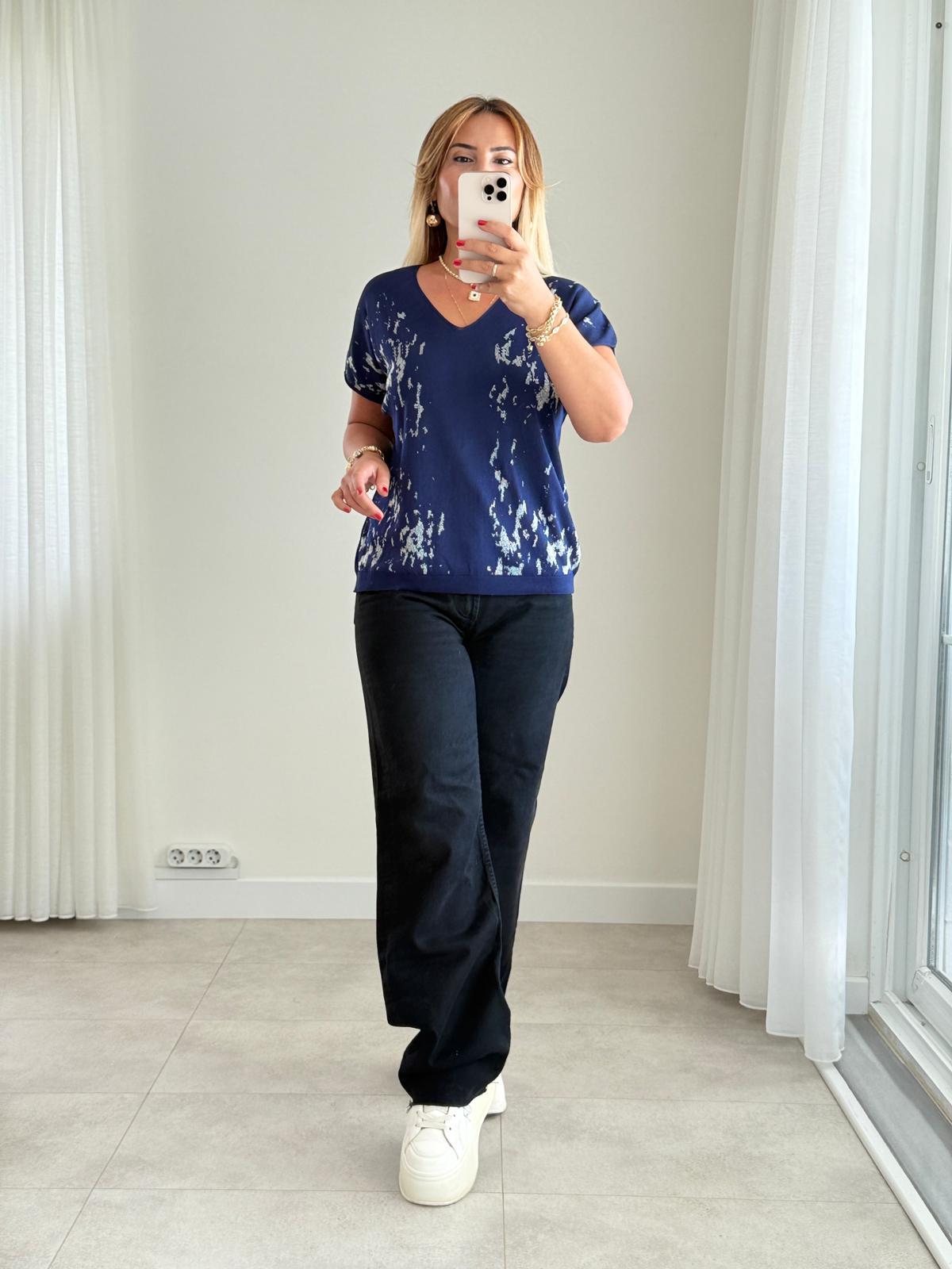 8481 Lacivert V Yaka Desenli Triko