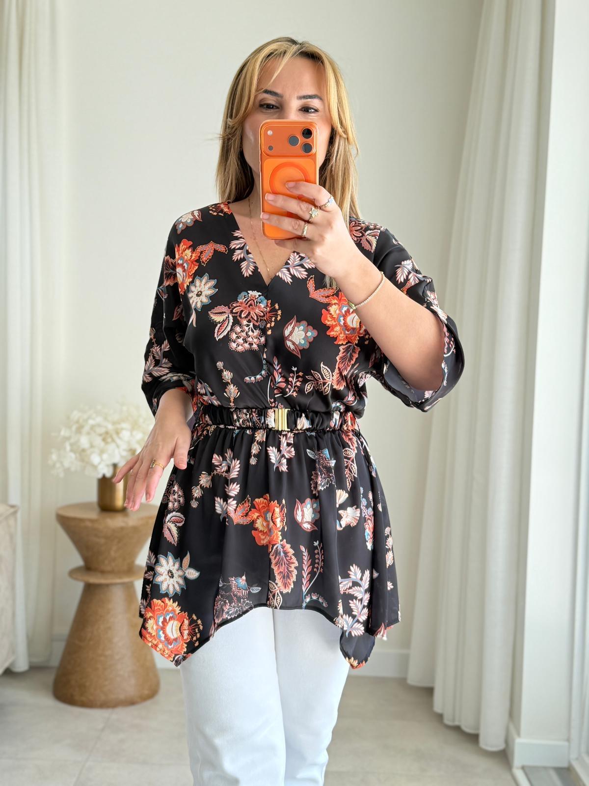 9034 Siyah V Yaka Asimetrik Bluz