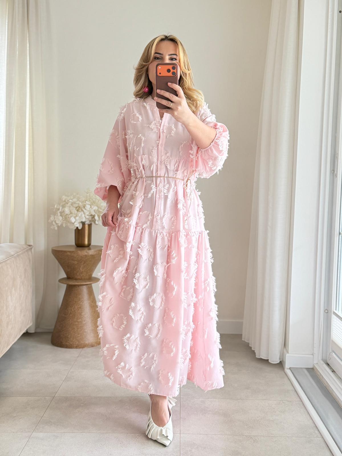 9053 Pembe Püskül Elbise