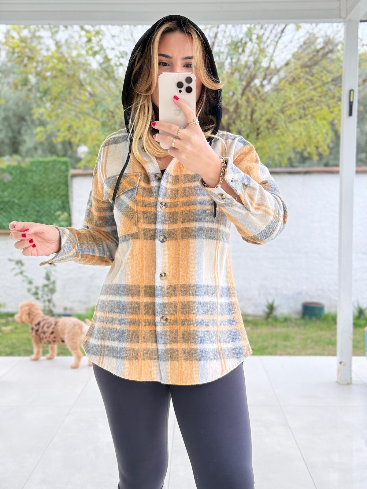 8809 Orange Kapişonlu Oduncu Gömlek