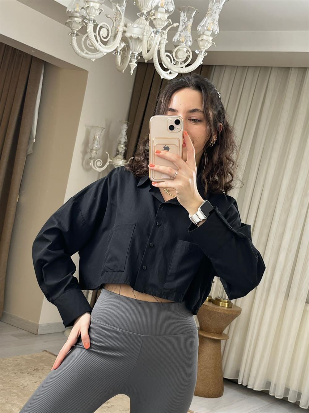 3255 Crop Siyah Gömlek