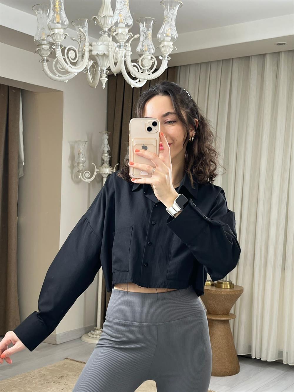 3255 Crop Siyah Gömlek