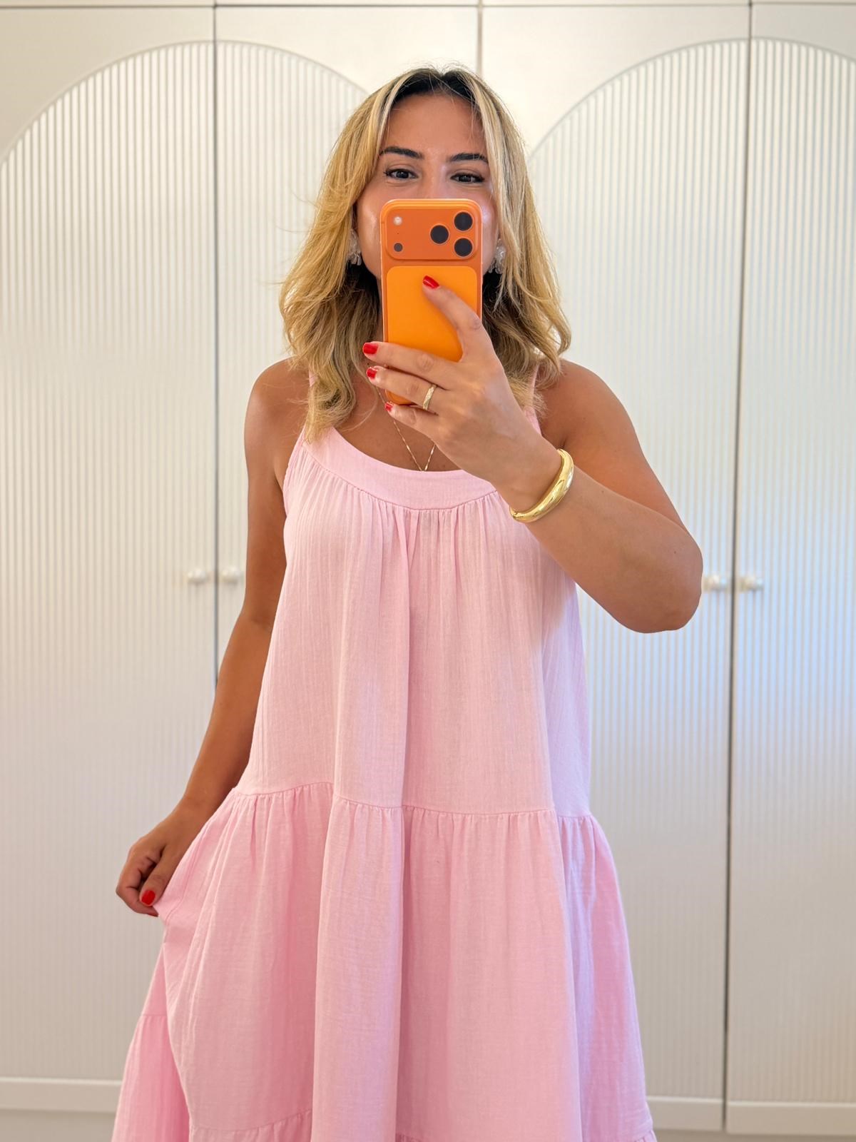 9478 Pembe Premium Askılı Salaş Elbise