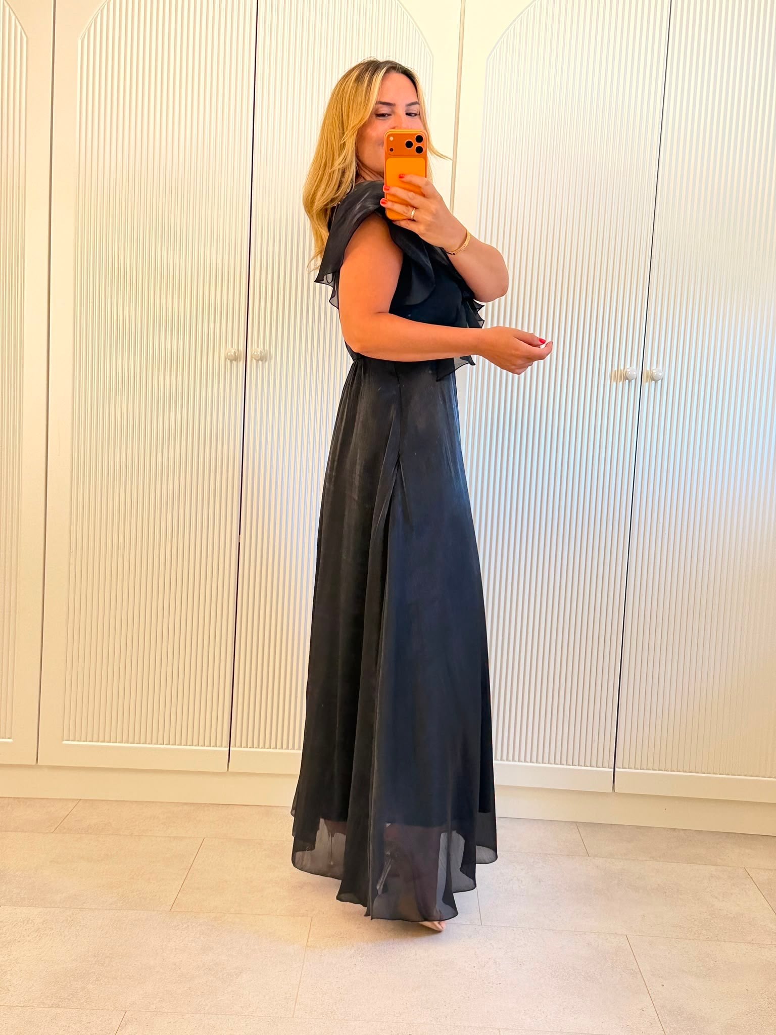 9539 Siyah Premium Volanlı Organze Elbise