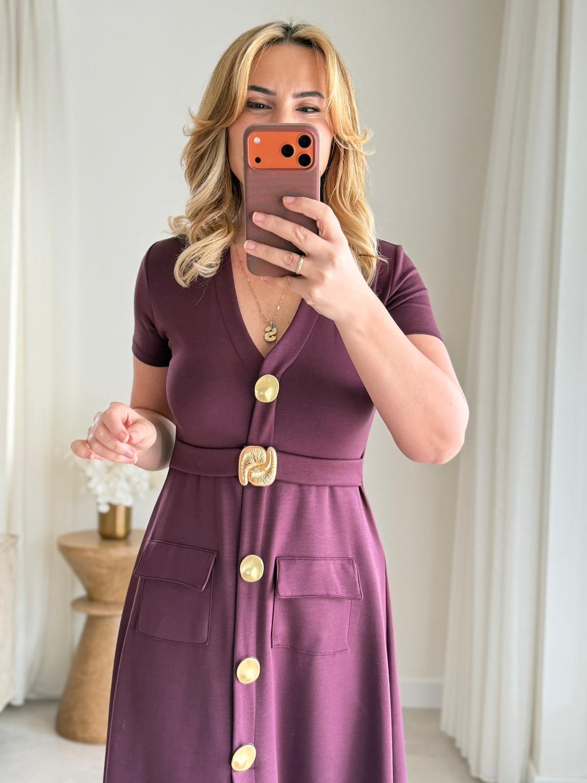 9055 Bordo Gold Aksesuar Cepli Elbise