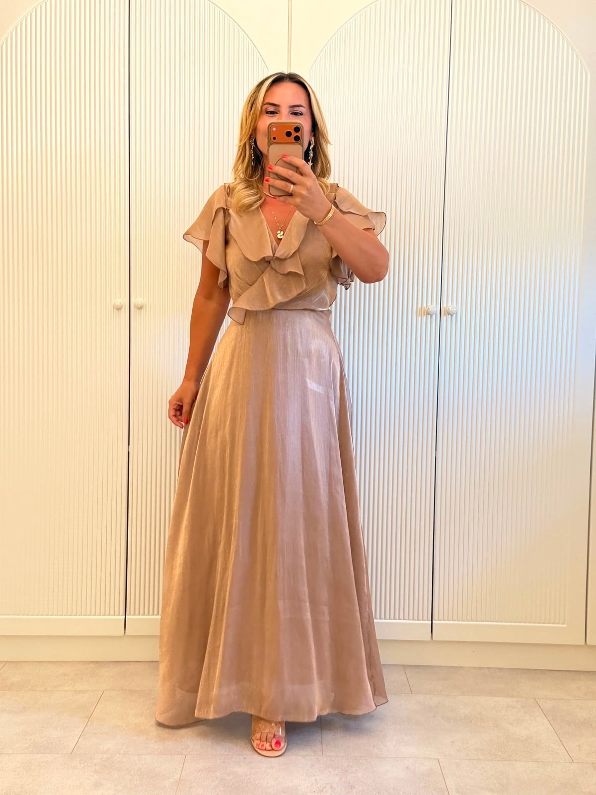 9537 Vizon Premium Volanlı Organze Elbise