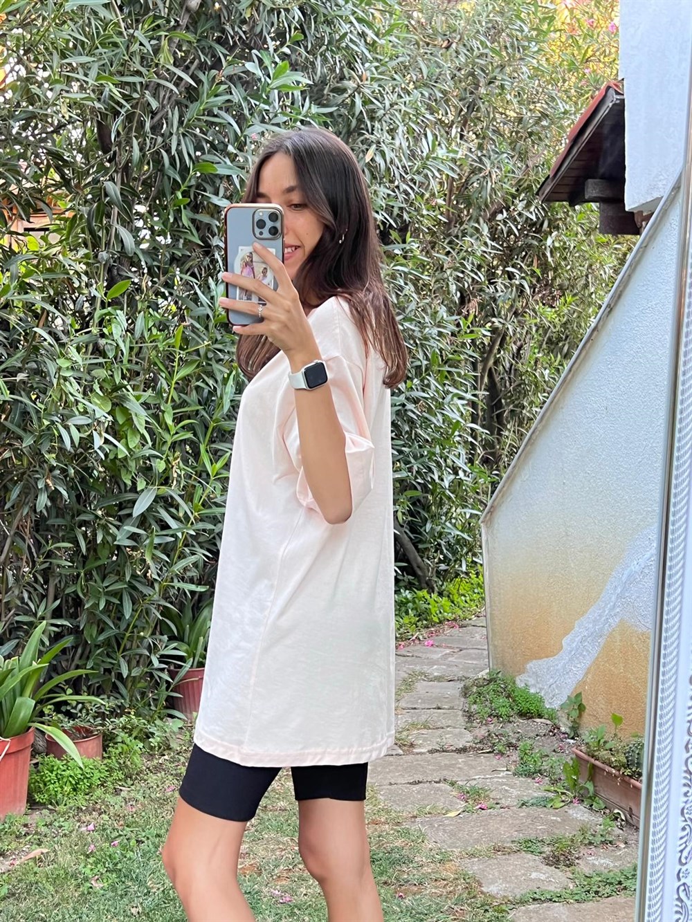 3160 Dağ Baskılı Pembe T-Shırt