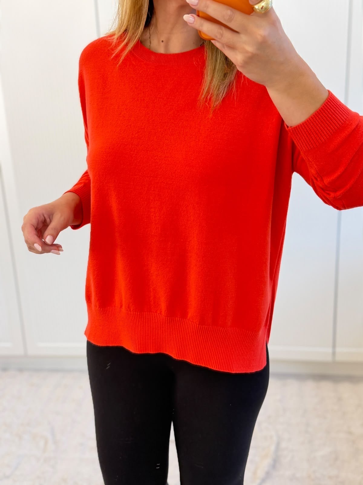 9818 Kırmızı Bisiklet Yaka Oversize Triko  
