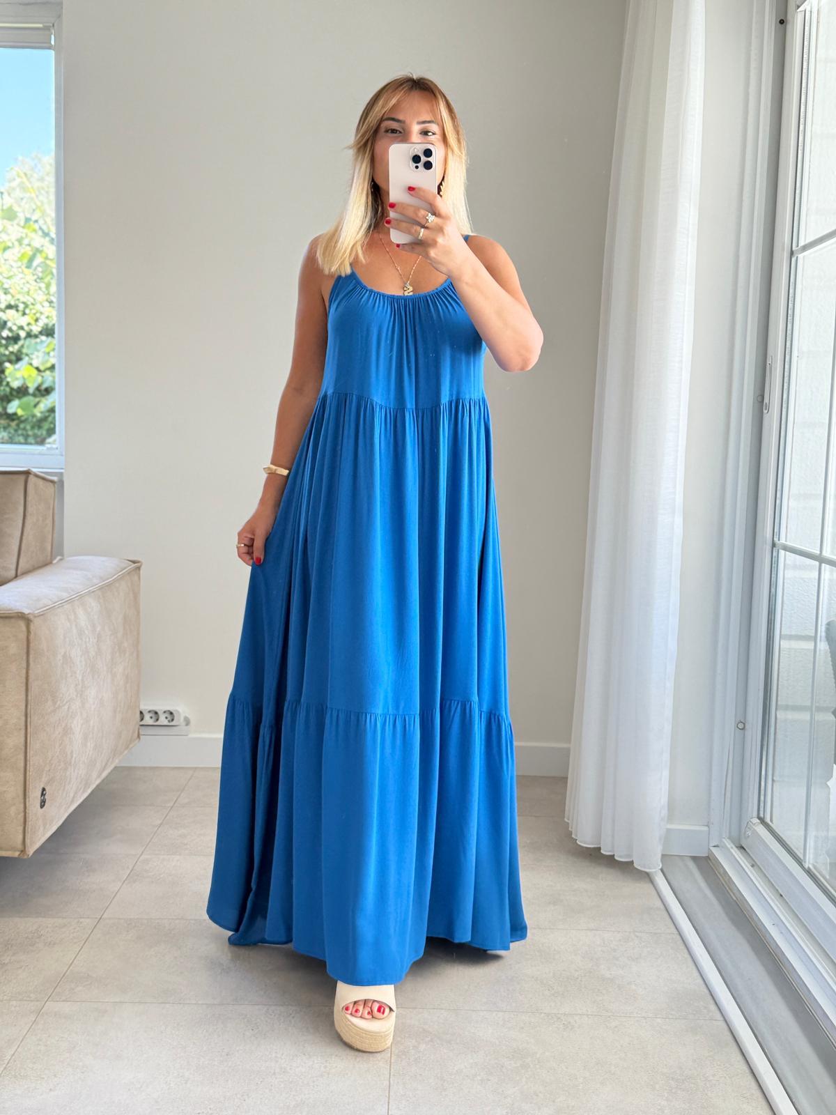 8322 Sax Askılı Maxi Elbise