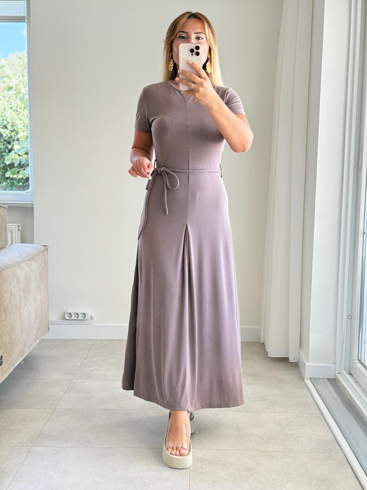 7832 Vizon Bel İpli Modal Elbise