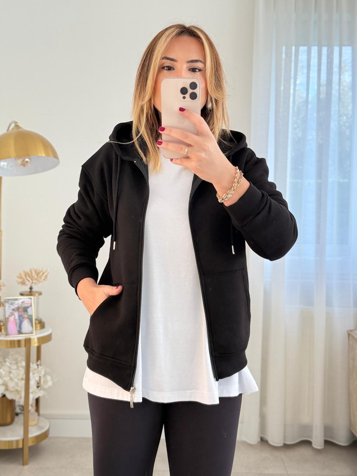8753 Siyah Fermuarlı Sweatshirt