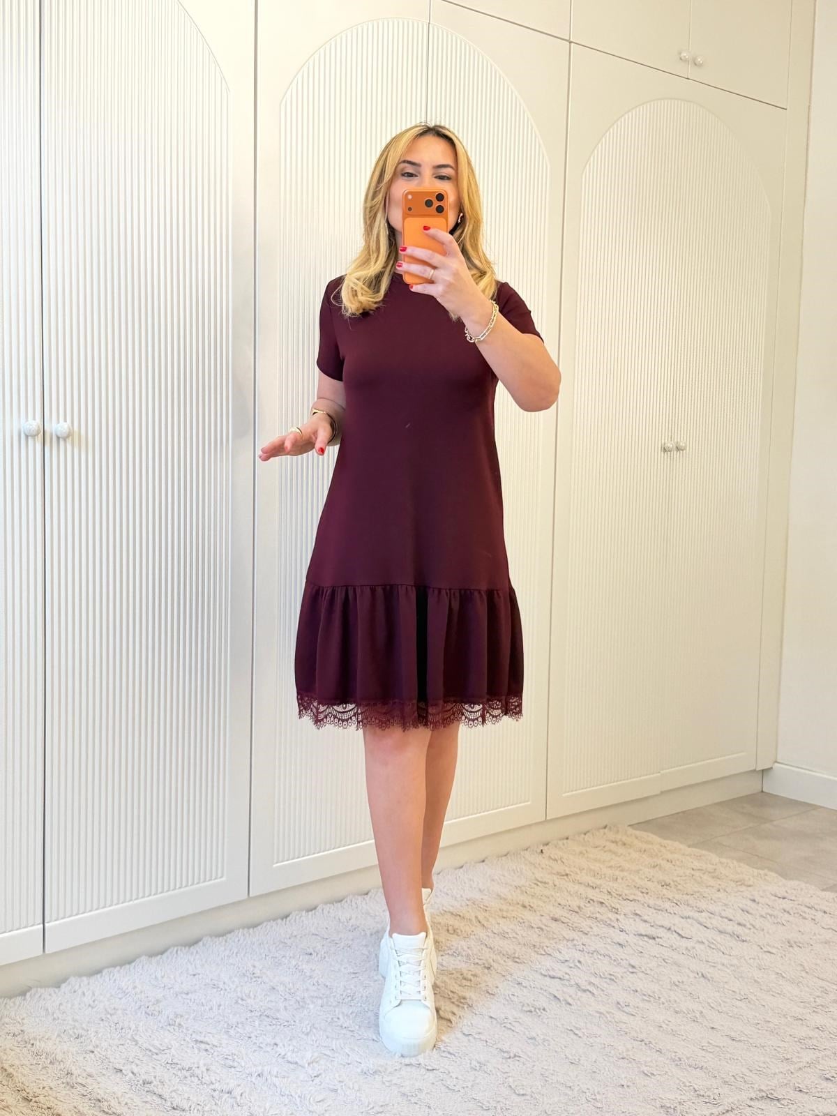9311 Bordo Etek Ucu Fisto Elbise