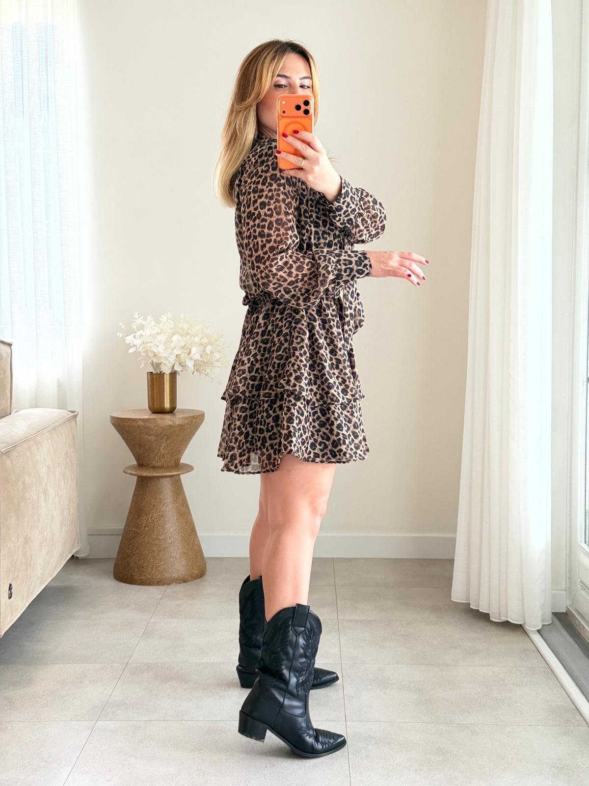 8991 Leopar Kat Kat Premium Elbise