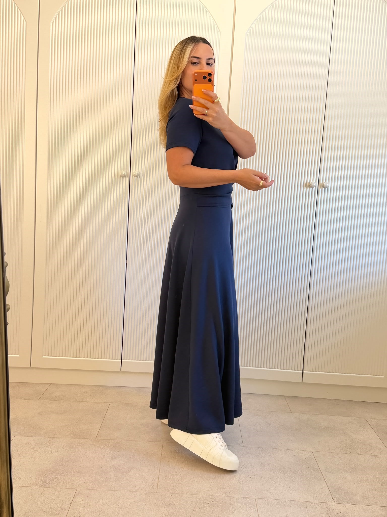 9728 Lacivert Bel Detay Midi Elbise