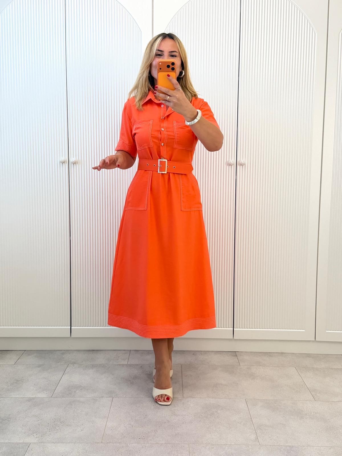 9468 Nar Çitçıtlı Kemerli Elbise