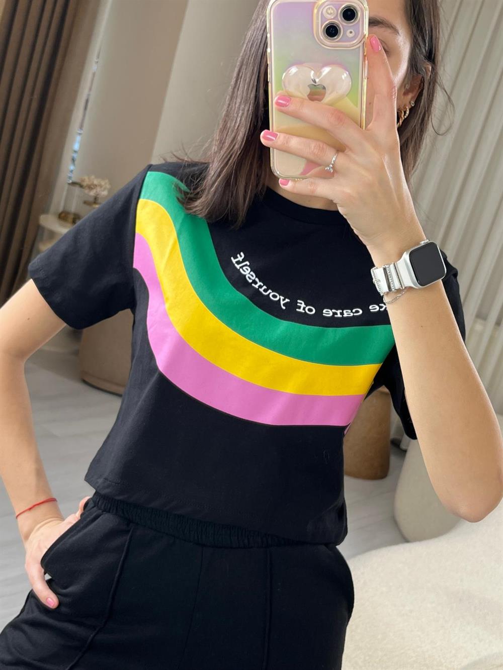 3245 Siyah Renkli Crop