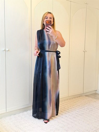 9283 Siyah Tek Omuz Organze Premium Elbise