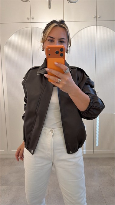 9804 Kahve Suni Deri Bomber Ceket