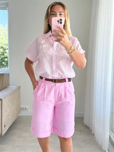 8266 Pembe Kemerli Şort 