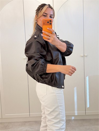 9804 Kahve Suni Deri Bomber Ceket