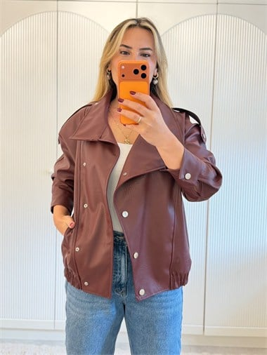 9859 Bordo Patlı Suni Deri Ceket