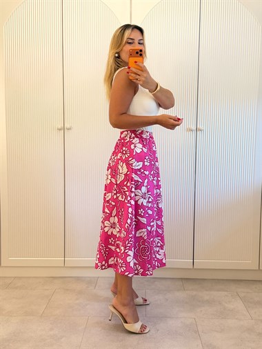 9621 Pembe Desenli Midi Etek