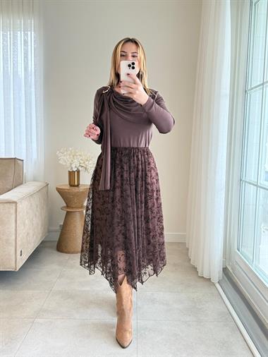 8811 Kahve Şal Detay Bluz