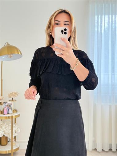 7679 Siyah Dantel Bluz