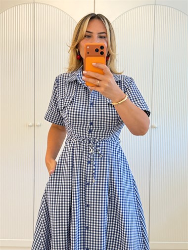 9572 Mavi Pötikare Elbise