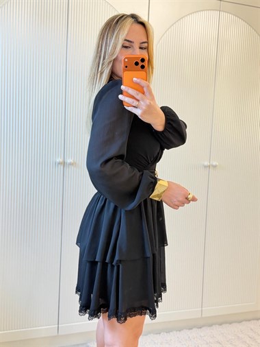 9140 Siyah Kruvaze Yoryo Elbise