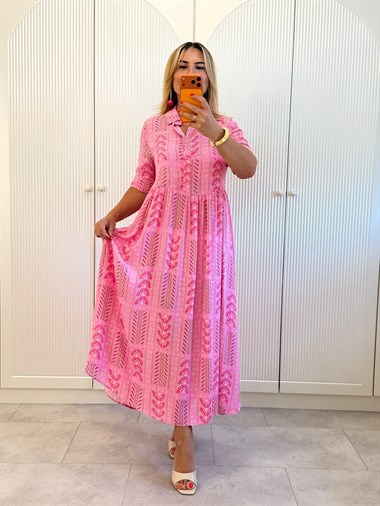 9521 Pembe Yarım Patlı Premium Elbise