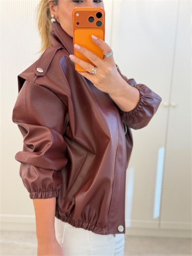 9803 Bordo Suni Deri Bomber Ceket