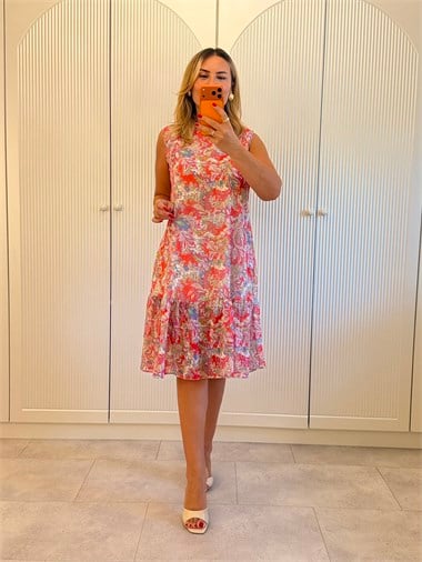 9663 Şal Desen Premium Şifon Elbise