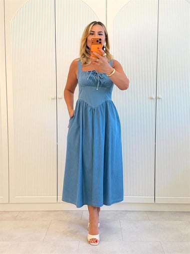 9489 Kalın Askı Jean Elbise