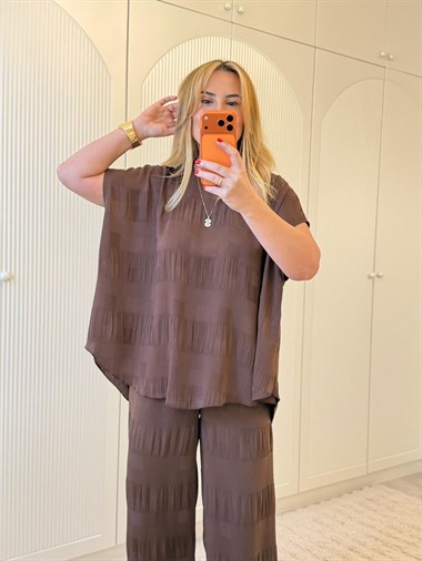 9178 Kahve Premium Pantolon Bluz Takım