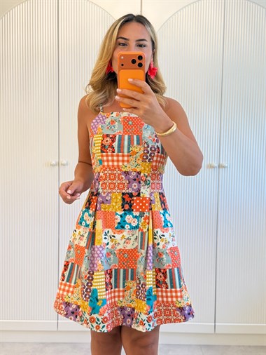 9558 Patchwork Premium Mini Elbise