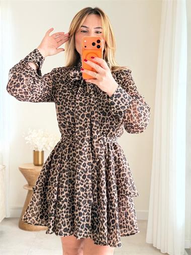 8991 Leopar Kat Kat Premium Elbise