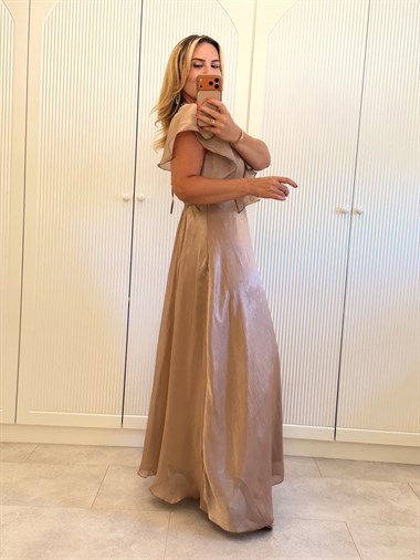 9537 Vizon Premium Volanlı Organze Elbise