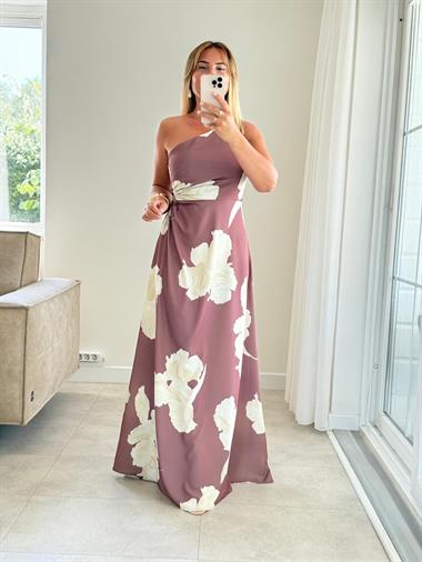 KAHVE YAN PENCERE DETAYLI ELBİSE