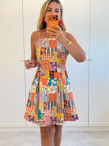 9558 Patchwork Premium Mini Elbise