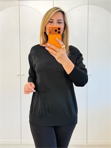 9816 Siyah Yıldız Kabartma Desen Triko