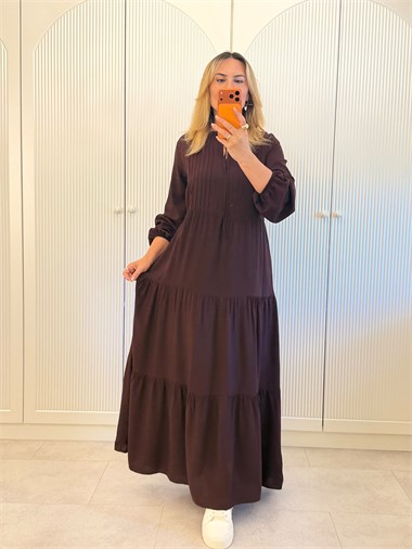 9721 Kahve Maxi Yaka Bağlama Elbise