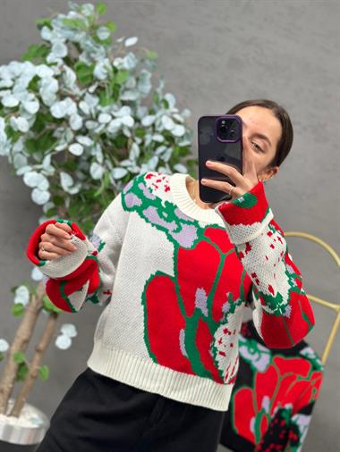 3385 Desenli Kırmızı Kazak