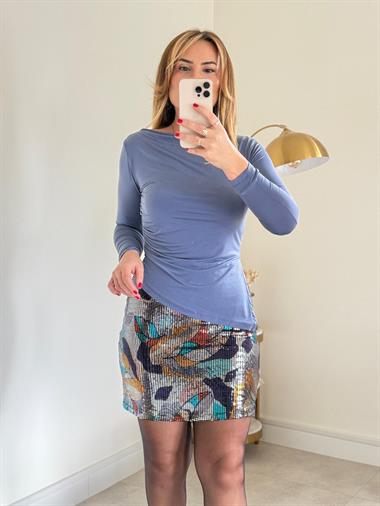 7351 İndigo Etek Ucu Detay Bluz