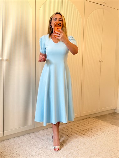 9372 Bebe Mavi Taşlı Premium Elbise